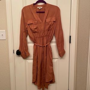 Orange long sleeve belted dress